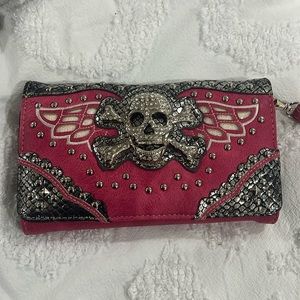 Pink skull rhinestone wallet/wristlet